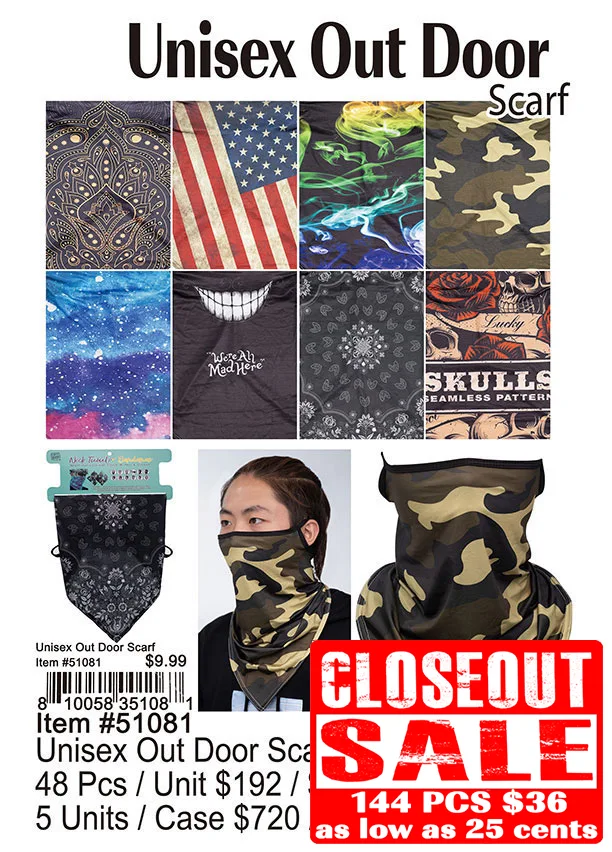 Unisex Out Door Scarf - Closeout 144 Pcs.